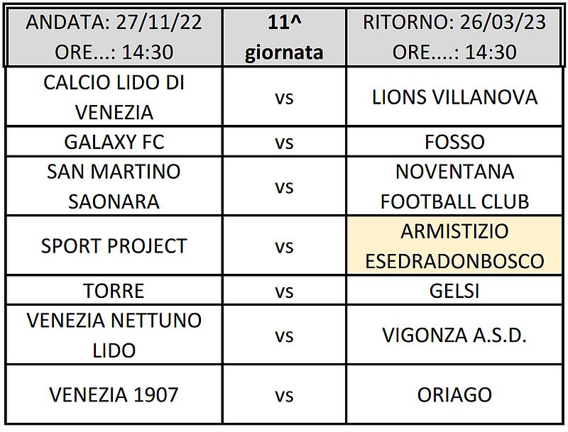 11^ giornata Armistizio Esedra Don Bosco 1^ Categoria Regionale Veneto Stagione Sportiva 2022-2023